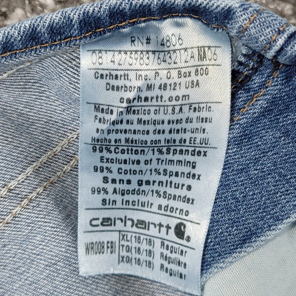 Carhartt Womens Denim Bib Overalls Light Wash Blue Stretch WR008 FBI XL 16/18 - Picture 8 of 16